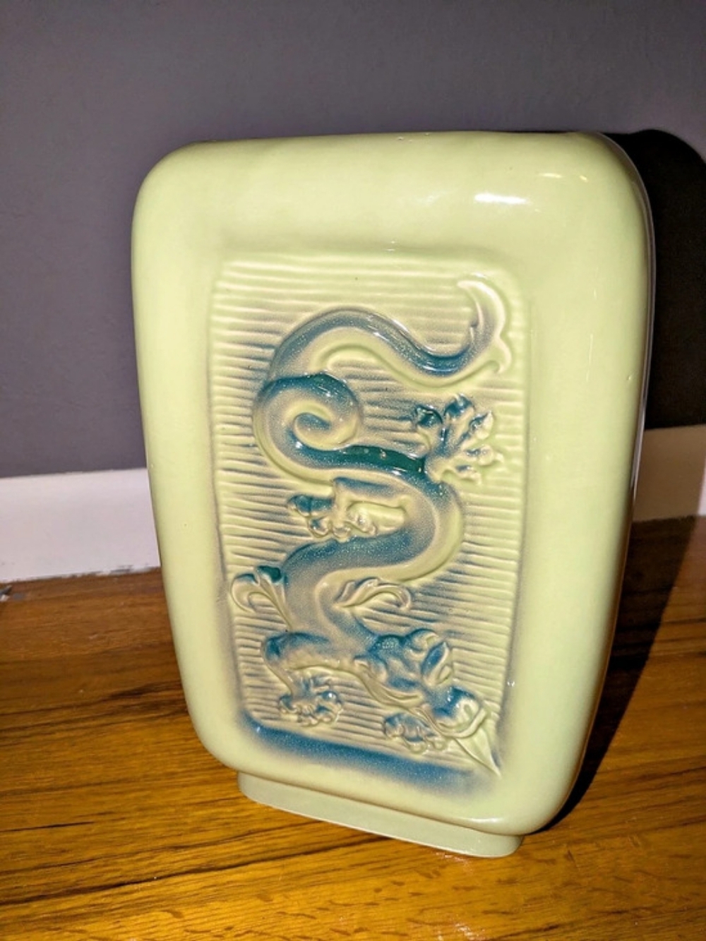 Napco Dragon Relief Vase Model 724 in Green